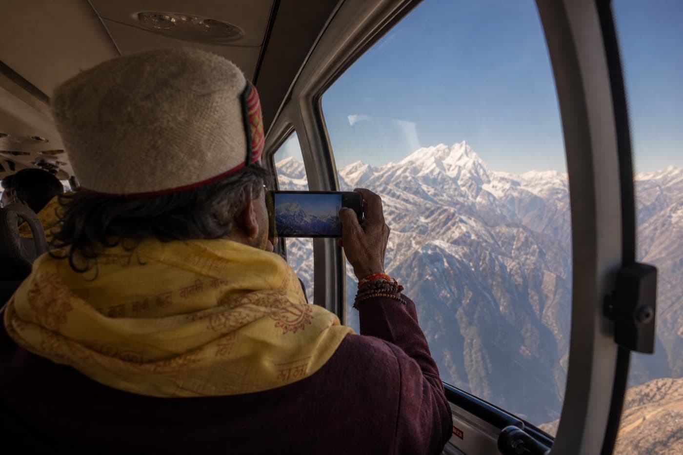 A helicopter over the Garhwal Himalayas