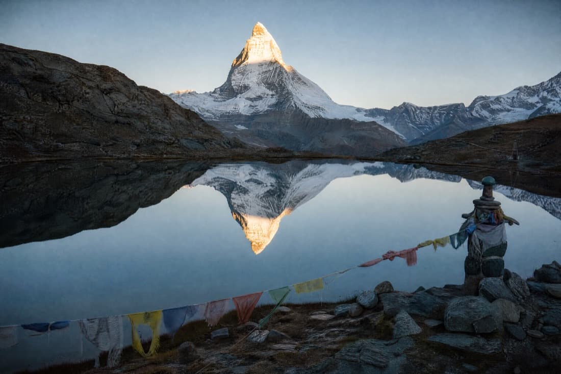 The Adi Kailash peak reflected in a glacial lake